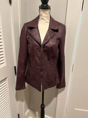 White House Black Market Deep Burgundy Faux Leather Moto Jacket